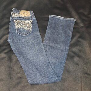 MISS ME Boot Cut Jeans Size 27 Rhinestone Bling Embroidered Distressed